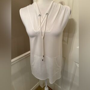 White Sleeveless Hoodie with Front Pocket
